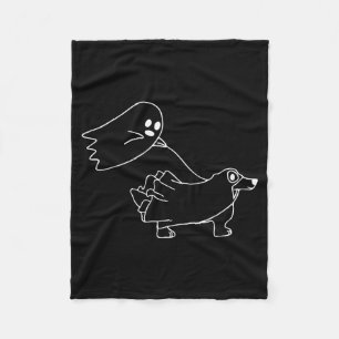 Funny Ghost Walking Dog Spooky Season Halloween Fleece Blanket