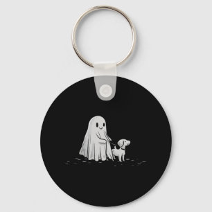 Funny Ghost Walking Dog Spooky Season Halloween Keychain