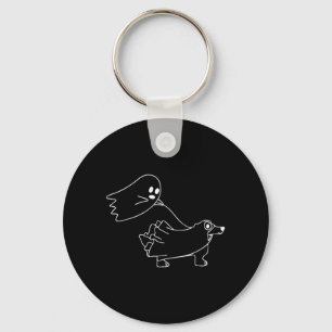 Funny Ghost Walking Dog Spooky Season Halloween Keychain
