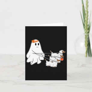 Funny Ghost Walking With Three Dog Halloween Fall Card