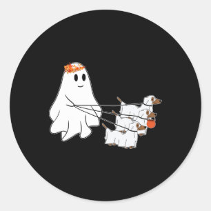 Funny Ghost Walking With Three Dog Halloween Fall Classic Round Sticker