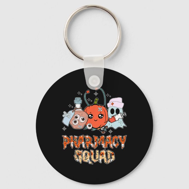 Funny Ghost Witch Pumpkin Pills Pharmacy Squad Hal Keychain (Front)