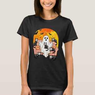 Funny Ghost with Skeleton Cats X-Ray Halloween Spo T-Shirt