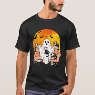 Funny Ghost with Skeleton Cats X-Ray Halloween Spo T-Shirt