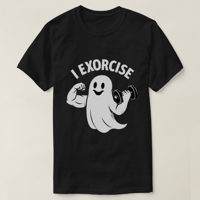 Funny Ghost Workout – “I Exercise” Halloween Gym T-Shirt (Design Front)