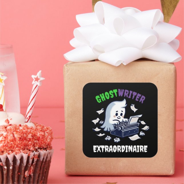 Funny Ghost Writer Extraordinaire Cute Ghost Square Sticker (Party)