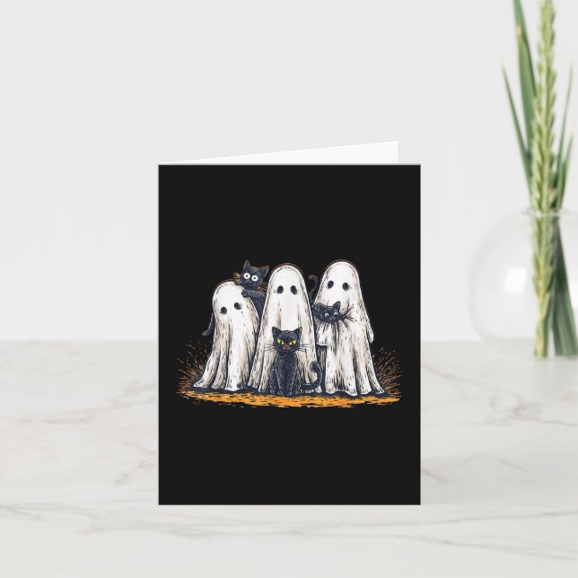 Funny Ghosts Holding Black Cats Halloween Ghost Ca Card (Front)