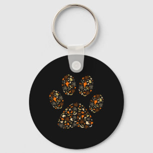 Funny Ghosts Pumpkins Spider Webs Dog Paw Happy Keychain