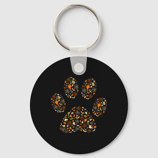 Funny Ghosts Pumpkins Spider Webs Dog Paw Happy Keychain (Front)
