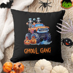 Funny Ghoul Gang Truck Spooky Watercolor Halloween Throw Pillow<br><div class="desc">Join the “Ghoul Gang” this Fright Night with our spook-tacular personalized printed Halloween pillow! Perfect for kids and pre-teens who love the thrill of Trick-or-Treat and haunting October nights in style. This pillow features a whimsical scene with skeletons driving a monster truck under a moonlit sky, surrounded by jack o’...</div>