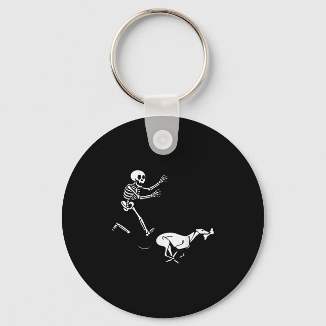 Funny Ghound Running Skeleton Halloween  Keychain (Front)