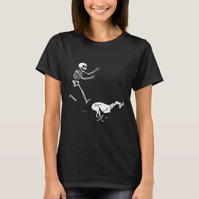 Funny Ghound Running Skeleton Halloween  T-Shirt (Front)