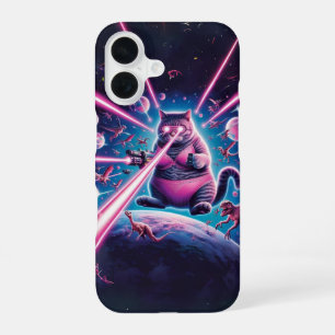 Funny giant cat and dinosaurs in space  iPhone 16 case