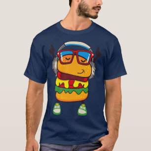 Funny Giant Hamburger Dancing With Music Headphone T-Shirt