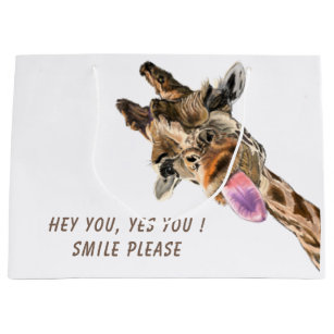 Funny Gift Bag with Playful Giraffe - Custom Text