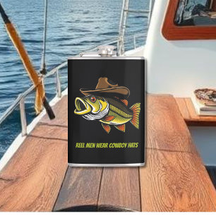 Funny Gift Bass Fish with a Cowboy Hat Hip Flask