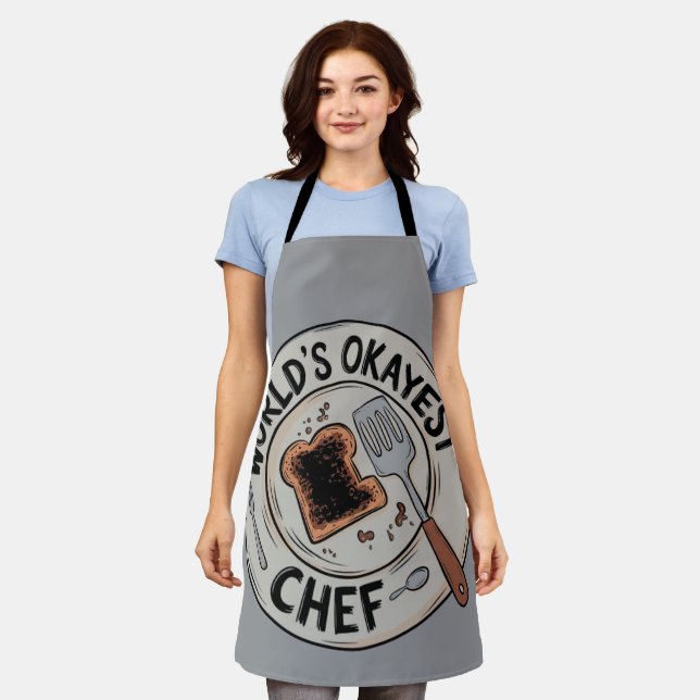 Funny Gift for Cooks: World's Okayest Chef Design Apron (Worn)