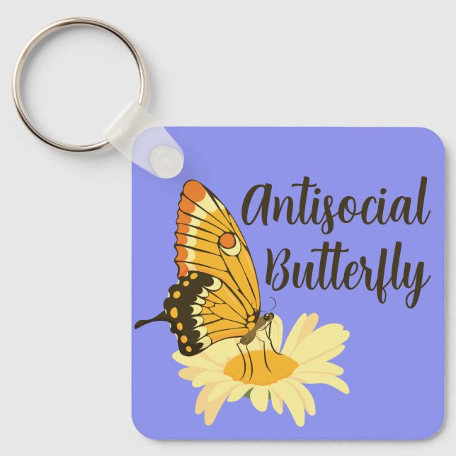 Funny gift for Introvert Antisocial Butterfly Keychain (Front)
