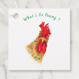 Funny Gift Tags with Surprised Rooster Custom Text