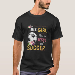 Funny Gift Watercolor Girl Run On Jesus And Soccer T-Shirt