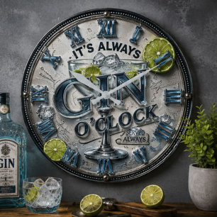 Funny Gin Bar Decor Cocktail & Mixology Large Clock