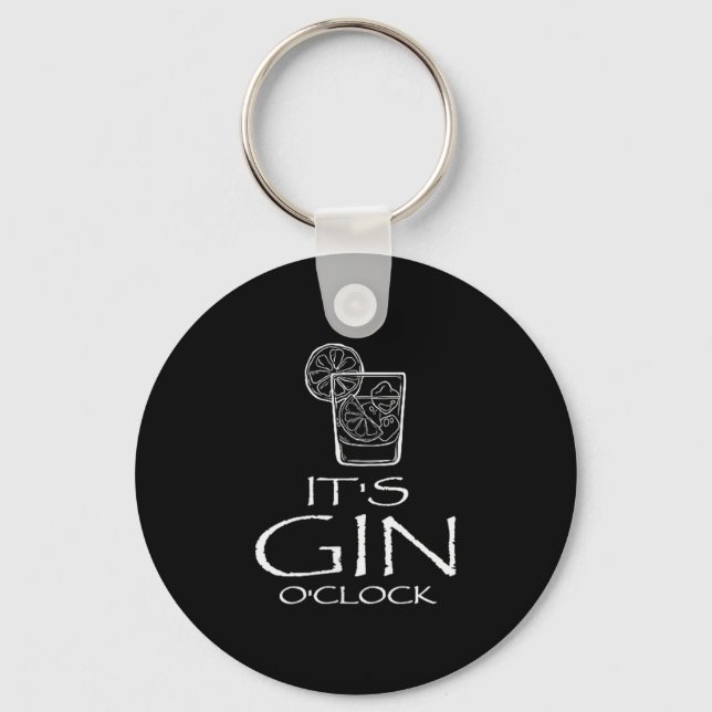Funny Gin Tonic Saying Oh It's Gin O'clock  Keychain (Front)