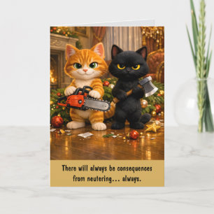 Funny Ginger Cat and Black Cat Christmas Card