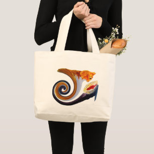 Funny Ginger Cat Goldfish abstract musical art Large Tote Bag