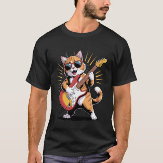 Funny Ginger Cat Playing Guitar Cool Cat Owner Mus T-Shirt