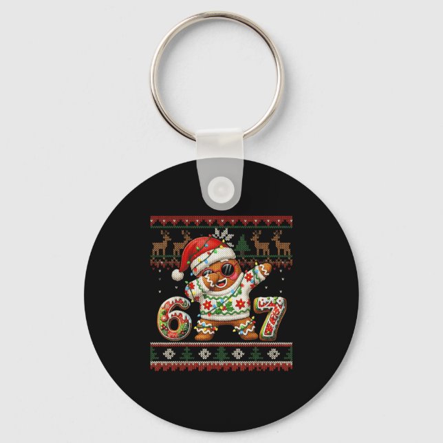 Funny Gingerbread 67 Ice Cream Drip Christmas Ugly Keychain (Front)