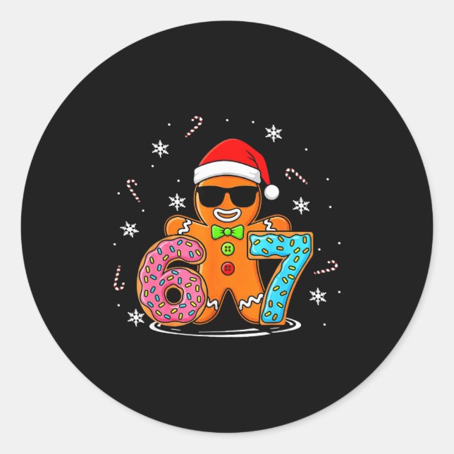 Funny Gingerbread 67 Six Seven Ice Cream Drip Chri Classic Round Sticker (Front)