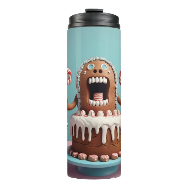 Funny Gingerbread Cake Art – Cute Christmas Candy  Thermal Tumbler (Front)