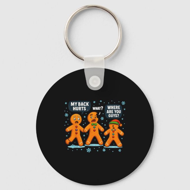 Funny Gingerbread Christmas Snow Cookie Design Men Keychain (Front)
