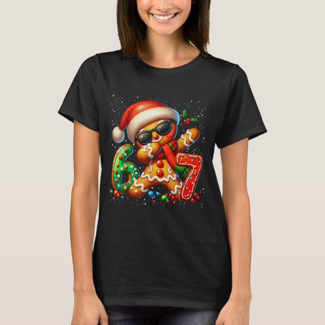 Funny Gingerbread Dabbing Six Seven 67 Meme Christ T-Shirt (Front)