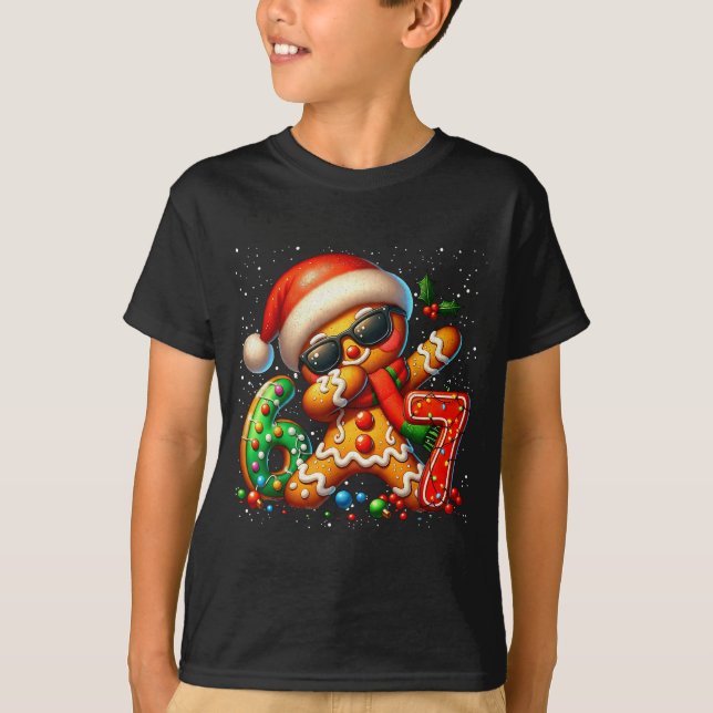 Funny Gingerbread Dabbing Six Seven 67 Meme Christ T-Shirt (Front)