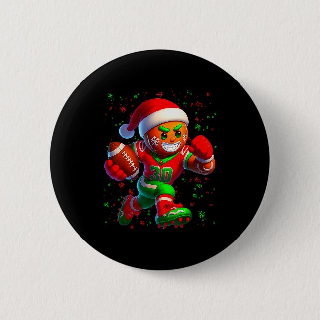Funny Gingerbread Football Snowflake Christmas Xma 2 Inch Round Button (Front)