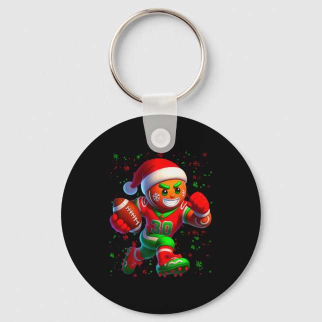 Funny Gingerbread Football Snowflake Christmas Xma Keychain (Front)