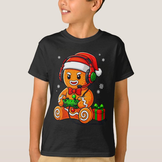 Funny Gingerbread Gaming Pjs Pajamas Christmas Xma T-Shirt (Front)