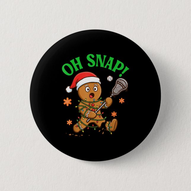 Funny Gingerbread Lacrosse Christmas Cookie Oh Sna 2 Inch Round Button (Front)