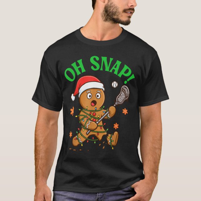 Funny Gingerbread Lacrosse Christmas Cookie Oh Sna T-Shirt (Front)