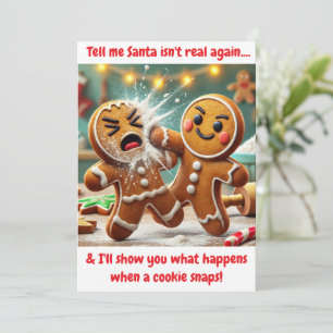 Funny Gingerbread man Argue over Santa Holiday Card
