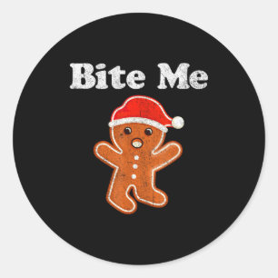 Funny Gingerbread Man Bite Me Christmas Cookie Cos Classic Round Sticker