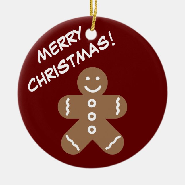 Funny gingerbread man cartoon custom Christmas Ceramic Ornament (Front)