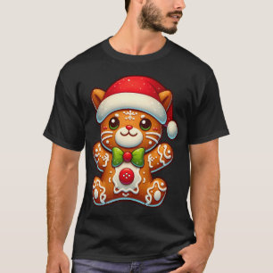 Funny Gingerbread Man Cat Christmas Womens Mens Ki T-Shirt