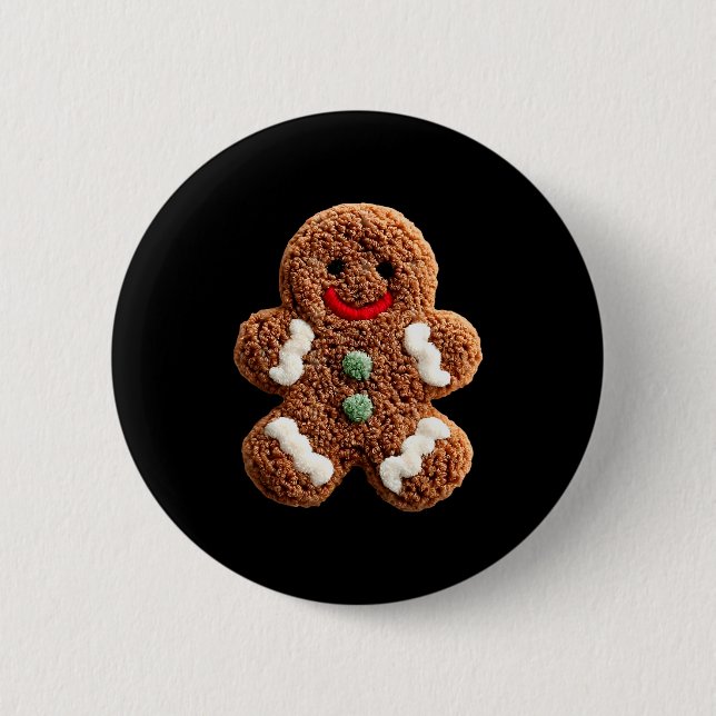 Funny Gingerbread Man Crochet Christmas Xmas Pajam 2 Inch Round Button (Front)