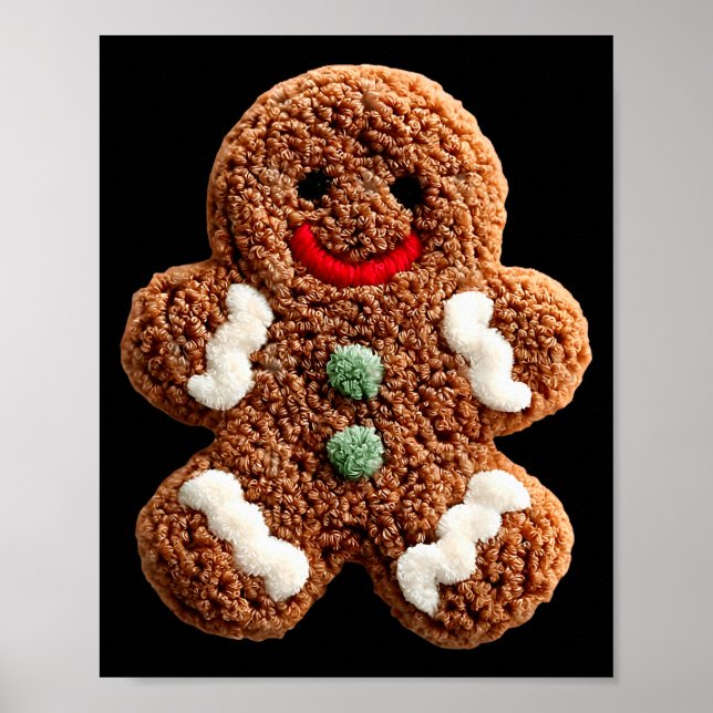 Funny Gingerbread Man Crochet Christmas Xmas Pajam Poster (Front)
