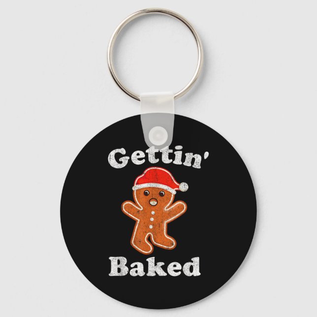Funny Gingerbread Man Gettin Baked Cookie Baking C Keychain (Front)