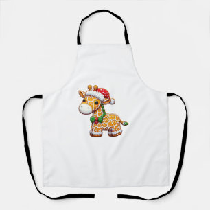 Funny Gingerbread Man Giraffe Christmas Womens Men Apron