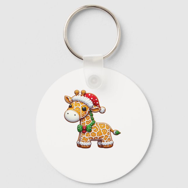 Funny Gingerbread Man Giraffe Christmas Womens Men Keychain (Front)