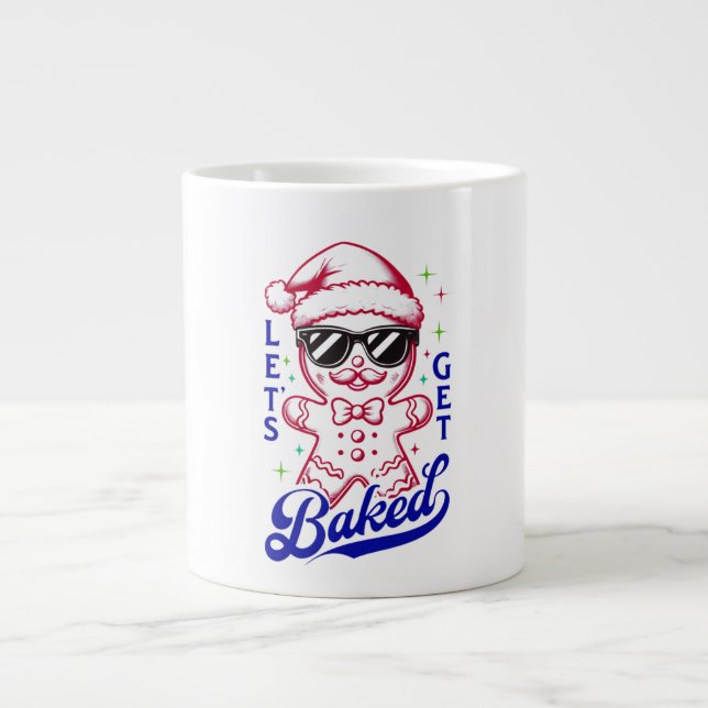 Funny Gingerbread Man - Let's Get Baked Large Coffee Mug (Front)